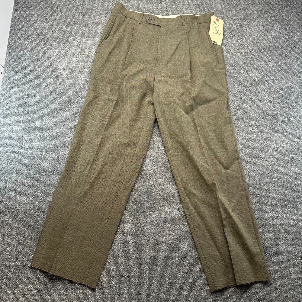 Michael Ryan Dress Pants Mens 33R Olive Green Wool Pleated Straight Leg Career